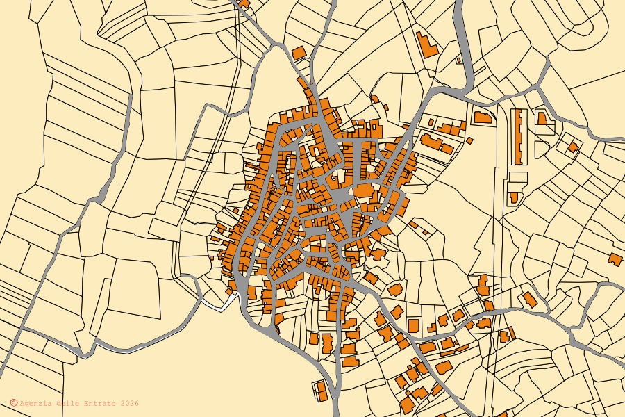 Cadastral map of the centre of Cheremule: parcels and buildings, Agenzia delle Entrate cartography