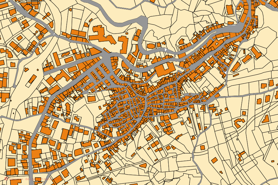 Cadastral map of the centre of Chiaravalle Centrale: parcels and buildings, Agenzia delle Entrate cartography