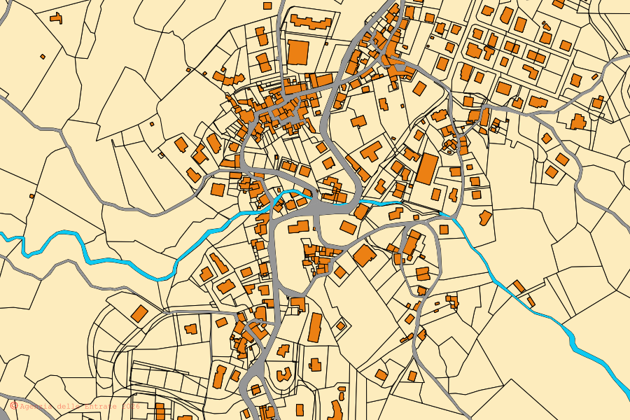 Cadastral map of the centre of Chitignano: parcels and buildings, Agenzia delle Entrate cartography