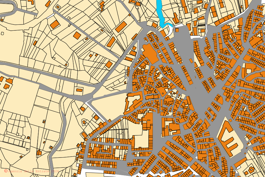 Cadastral map of the centre of Chiusa Sclafani: parcels and buildings, Agenzia delle Entrate cartography