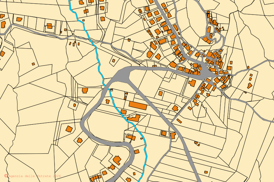 Cadastral map of the centre of Chiusi della Verna: parcels and buildings, Agenzia delle Entrate cartography