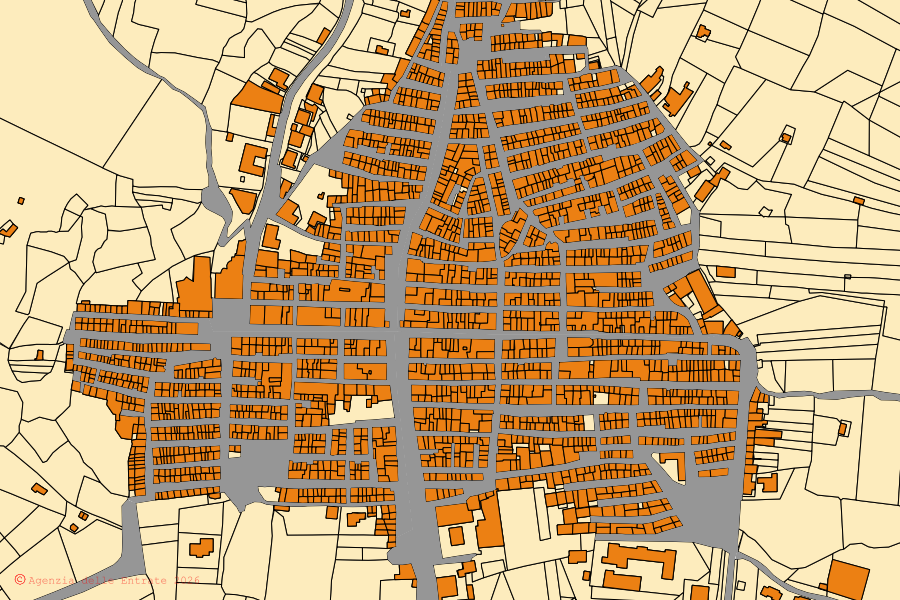 Cadastral map of the centre of Cianciana: parcels and buildings, Agenzia delle Entrate cartography