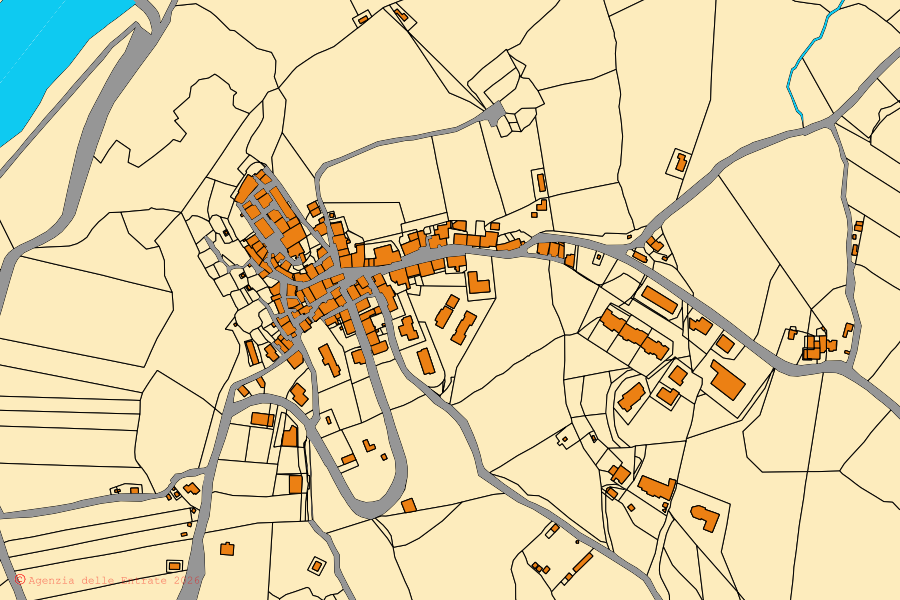 Cadastral map of the centre of Cinigiano: parcels and buildings, Agenzia delle Entrate cartography