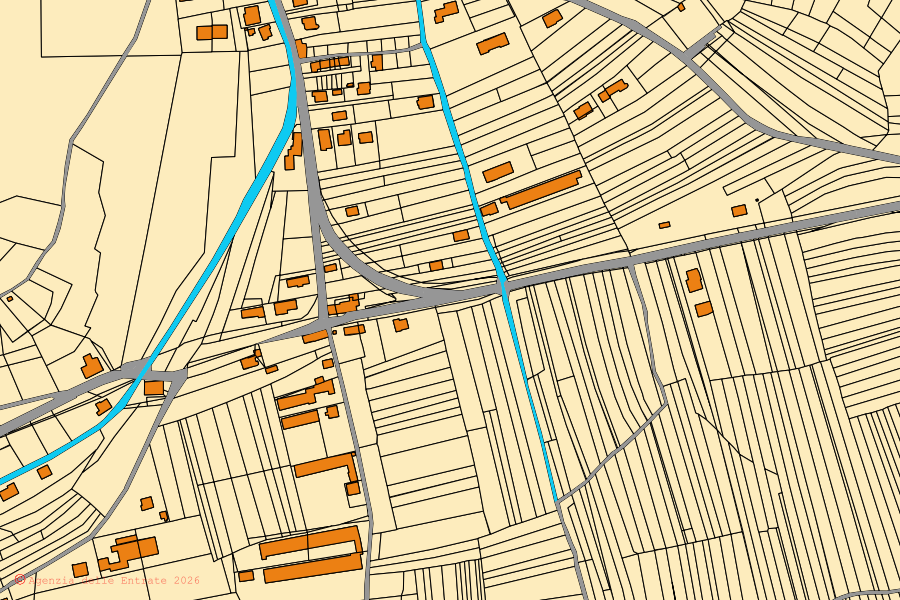 Cadastral map of the centre of Cison di Valmarino: parcels and buildings, Agenzia delle Entrate cartography