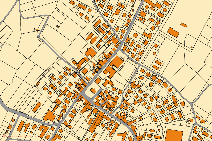 Cadastral map of the centre of Citerna: parcels and buildings, Agenzia delle Entrate cartography