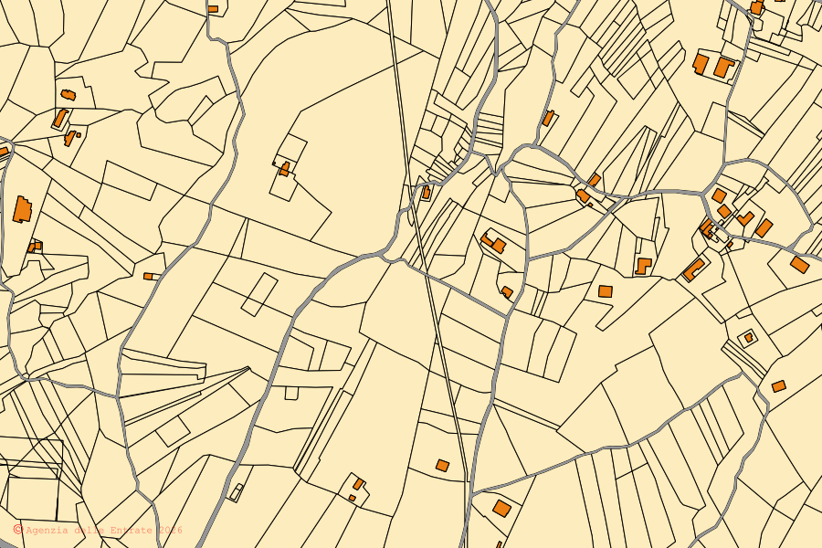 Cadastral map of the centre of Civitella Casanova: parcels and buildings, Agenzia delle Entrate cartography