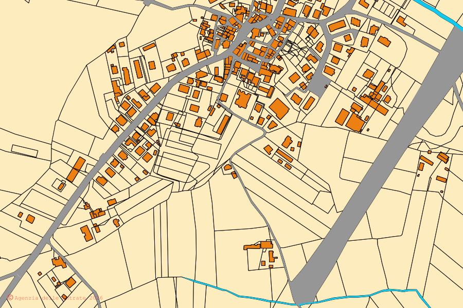 Cadastral map of the centre of Civitella in Val di Chiana: parcels and buildings, Agenzia delle Entrate cartography