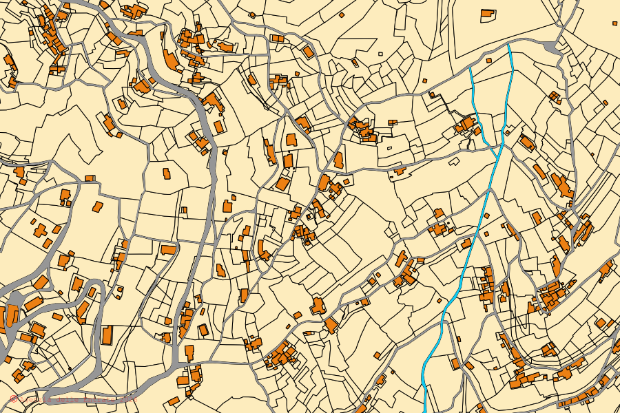 Cadastral map of the centre of Cogorno: parcels and buildings, Agenzia delle Entrate cartography