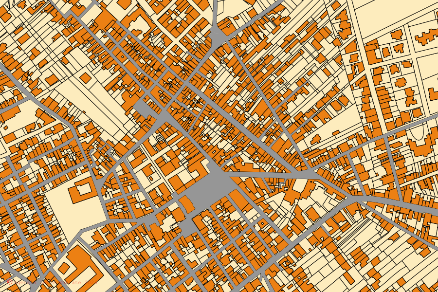 Cadastral map of the centre of Collepasso: parcels and buildings, Agenzia delle Entrate cartography