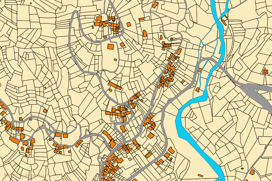 Cadastral map of the centre of Colleretto Castelnuovo: parcels and buildings, Agenzia delle Entrate cartography