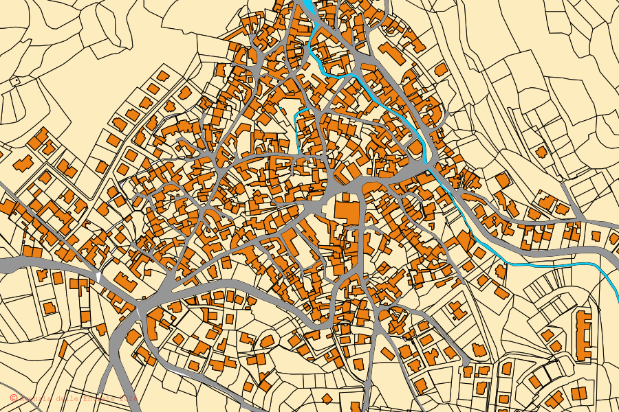 Cadastral map of the centre of Collinas: parcels and buildings, Agenzia delle Entrate cartography