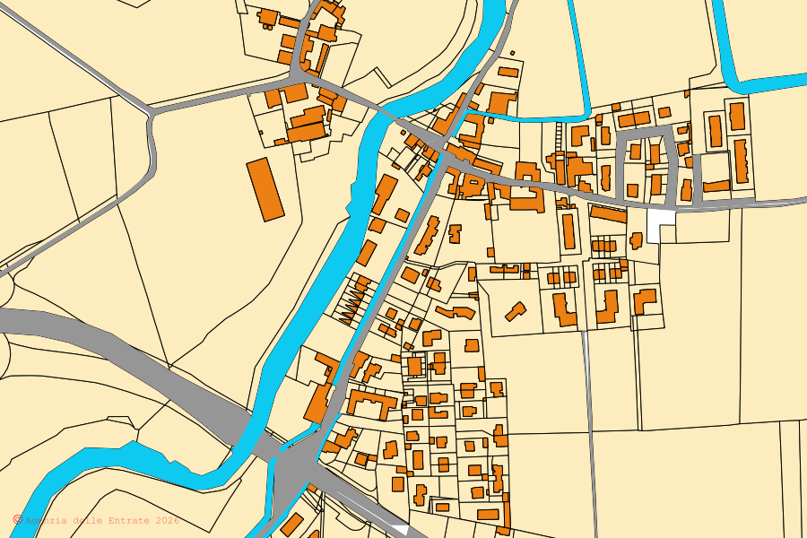 Cadastral map of the centre of Colturano: parcels and buildings, Agenzia delle Entrate cartography