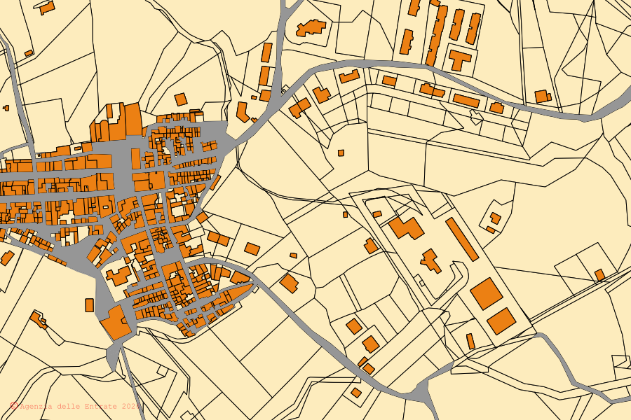 Cadastral map of the centre of Comitini: parcels and buildings, Agenzia delle Entrate cartography