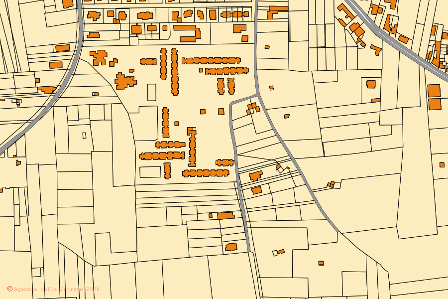 Cadastral map of the centre of Comiziano: parcels and buildings, Agenzia delle Entrate cartography