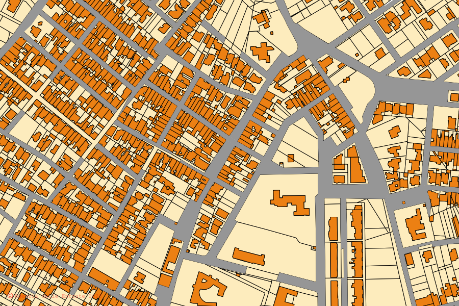 Cadastral map of the centre of Copertino: parcels and buildings, Agenzia delle Entrate cartography