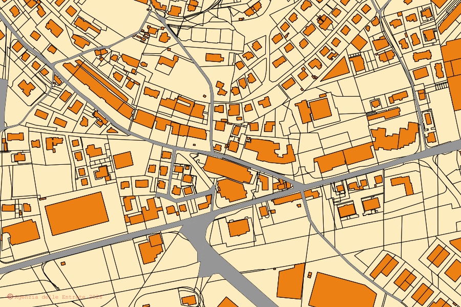 Cadastral map of the centre of Corciano: parcels and buildings, Agenzia delle Entrate cartography
