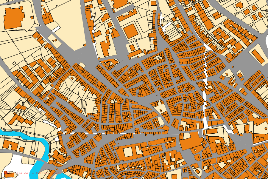 Cadastral map of the centre of Corleone: parcels and buildings, Agenzia delle Entrate cartography