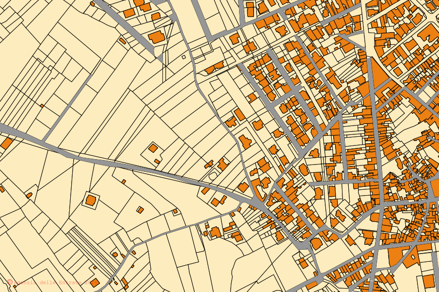 Cadastral map of the centre of Corsano: parcels and buildings, Agenzia delle Entrate cartography