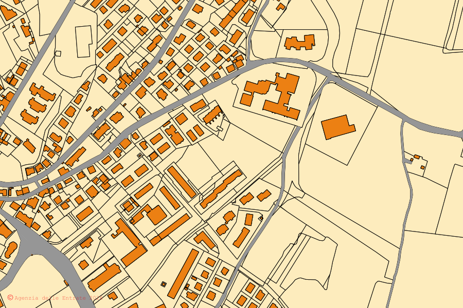 Cadastral map of the centre of Cortona: parcels and buildings, Agenzia delle Entrate cartography