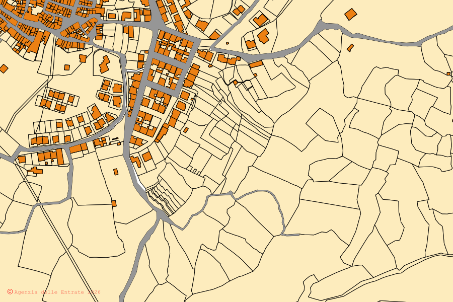Cadastral map of the centre of Cossoine: parcels and buildings, Agenzia delle Entrate cartography
