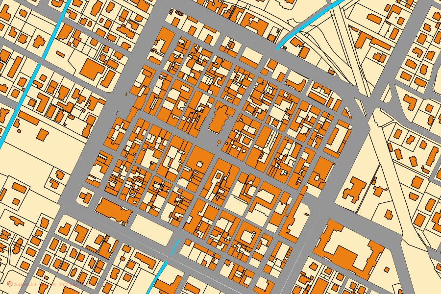 Cadastral map of the centre of Crevalcore: parcels and buildings, Agenzia delle Entrate cartography
