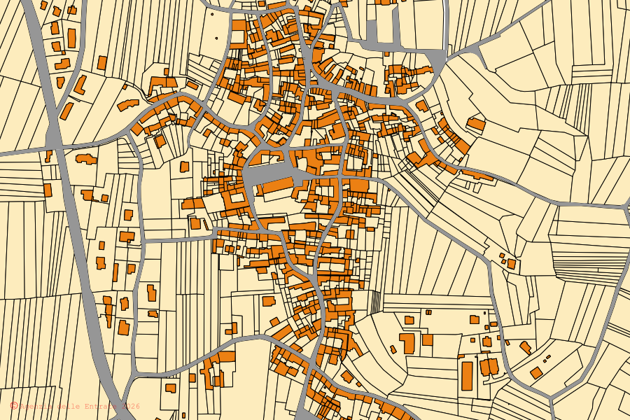 Cadastral map of the centre of Cuceglio: parcels and buildings, Agenzia delle Entrate cartography