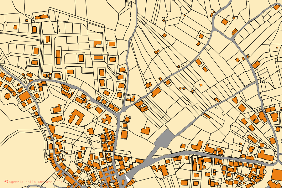 Cadastral map of the centre of Curinga: parcels and buildings, Agenzia delle Entrate cartography