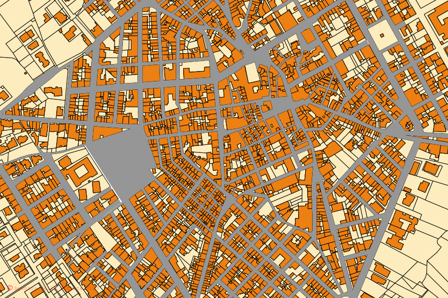 Cadastral map of the centre of Cutrofiano: parcels and buildings, Agenzia delle Entrate cartography