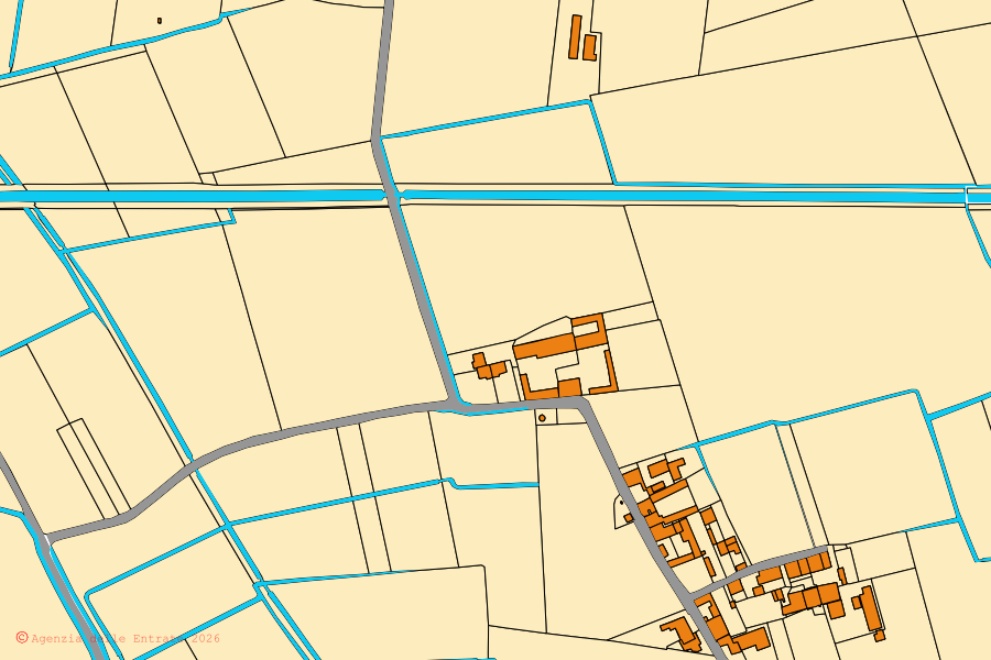Cadastral map of the centre of Derovere: parcels and buildings, Agenzia delle Entrate cartography