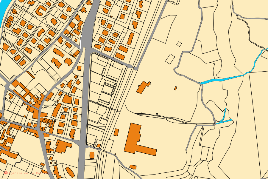 Cadastral map of the centre of Dolcè: parcels and buildings, Agenzia delle Entrate cartography