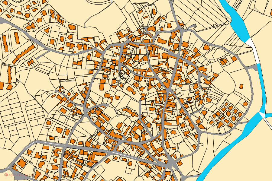 Cadastral map of the centre of Domus de Maria: parcels and buildings, Agenzia delle Entrate cartography