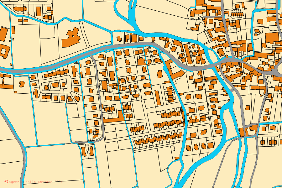 Cadastral map of the centre of Dovera: parcels and buildings, Agenzia delle Entrate cartography