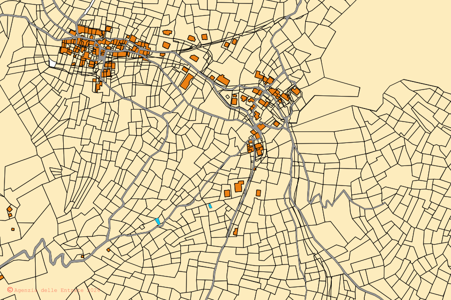 Cadastral map of the centre of Emarèse: parcels and buildings, Agenzia delle Entrate cartography