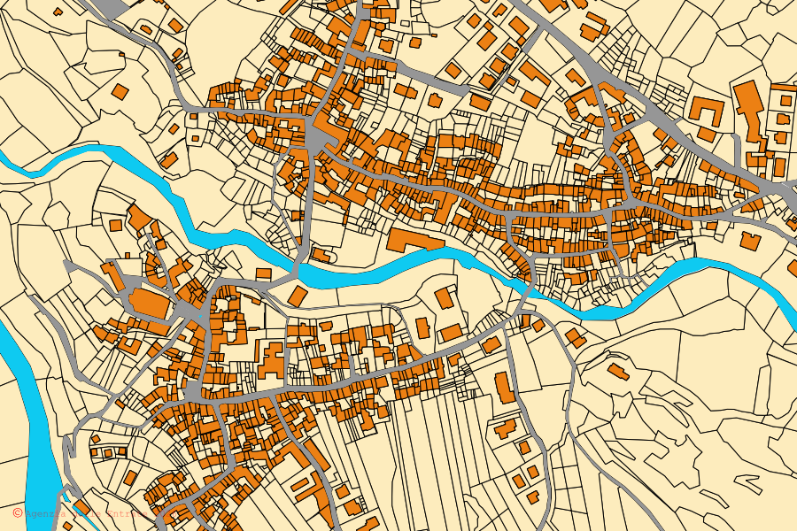 Cadastral map of the centre of Entracque: parcels and buildings, Agenzia delle Entrate cartography