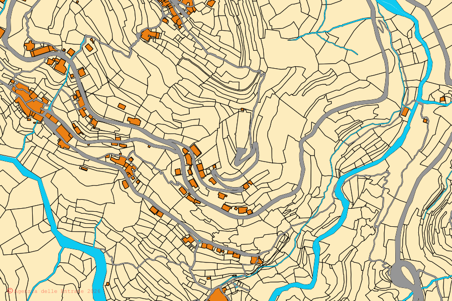 Cadastral map of the centre of Erli: parcels and buildings, Agenzia delle Entrate cartography