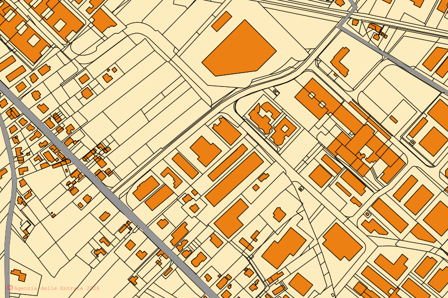 Cadastral map of the centre of Este: parcels and buildings, Agenzia delle Entrate cartography