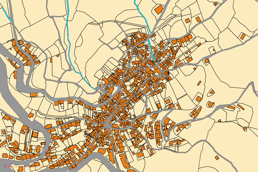 Cadastral map of the centre of Esterzili: parcels and buildings, Agenzia delle Entrate cartography