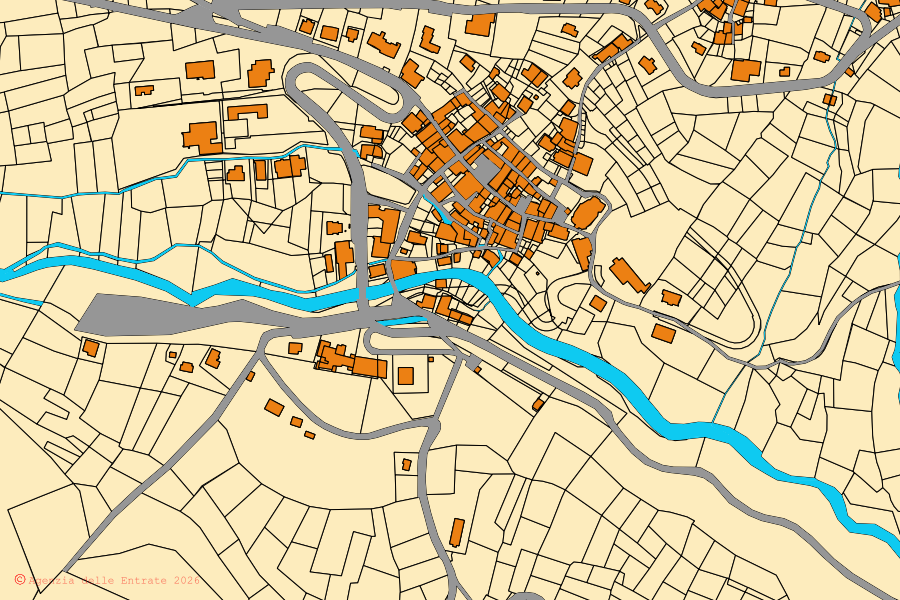 Cadastral map of the centre of Etroubles: parcels and buildings, Agenzia delle Entrate cartography