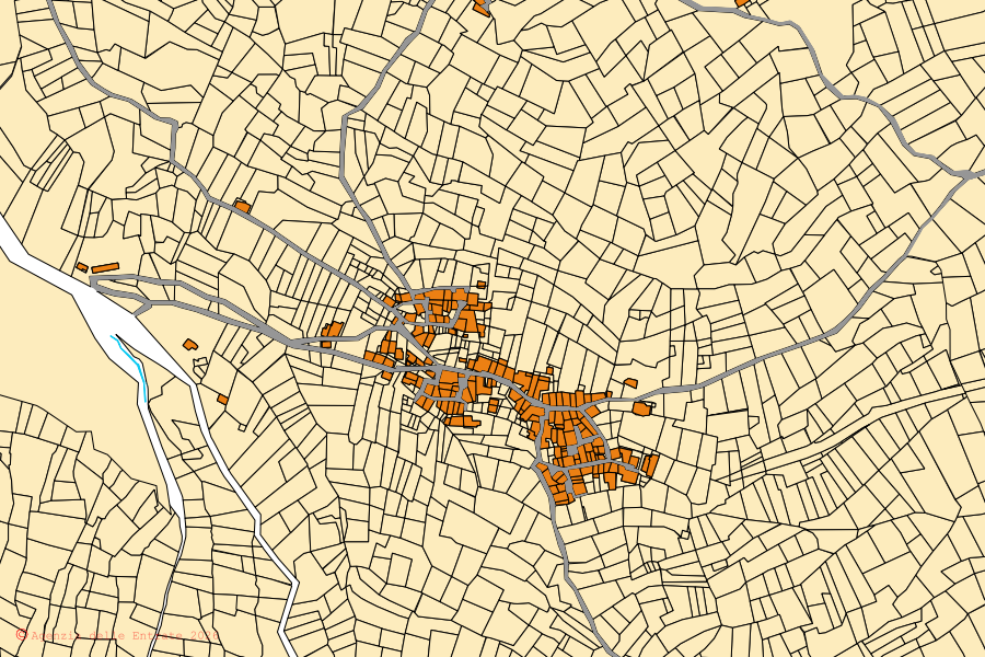 Cadastral map of the centre of Exilles: parcels and buildings, Agenzia delle Entrate cartography