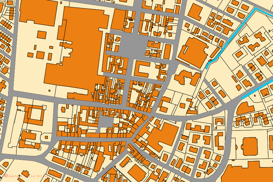 Cadastral map of the centre of Fabbrico: parcels and buildings, Agenzia delle Entrate cartography
