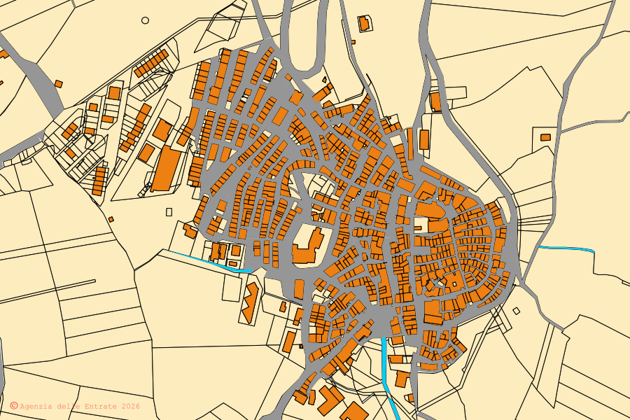 Cadastral map of the centre of Faeto: parcels and buildings, Agenzia delle Entrate cartography