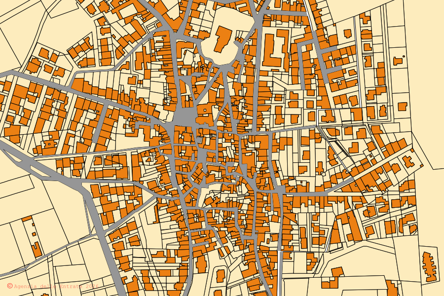Cadastral map of the centre of Faggiano: parcels and buildings, Agenzia delle Entrate cartography