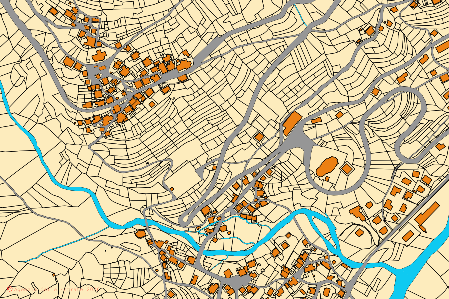 Cadastral map of the centre of Falcade: parcels and buildings, Agenzia delle Entrate cartography