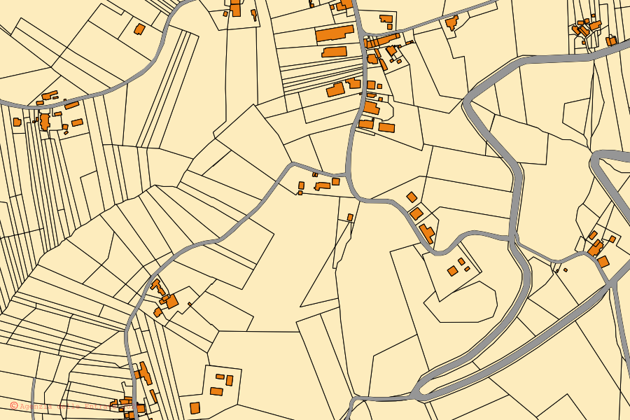 Cadastral map of the centre of Falerone: parcels and buildings, Agenzia delle Entrate cartography
