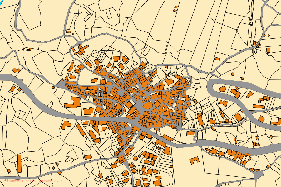 Cadastral map of the centre of Fardella: parcels and buildings, Agenzia delle Entrate cartography