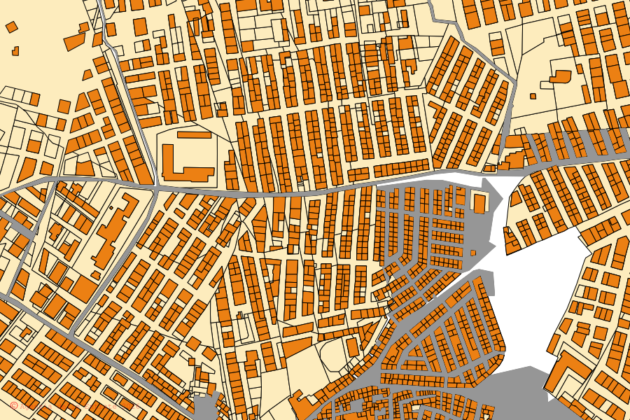 Cadastral map of the centre of Favara: parcels and buildings, Agenzia delle Entrate cartography