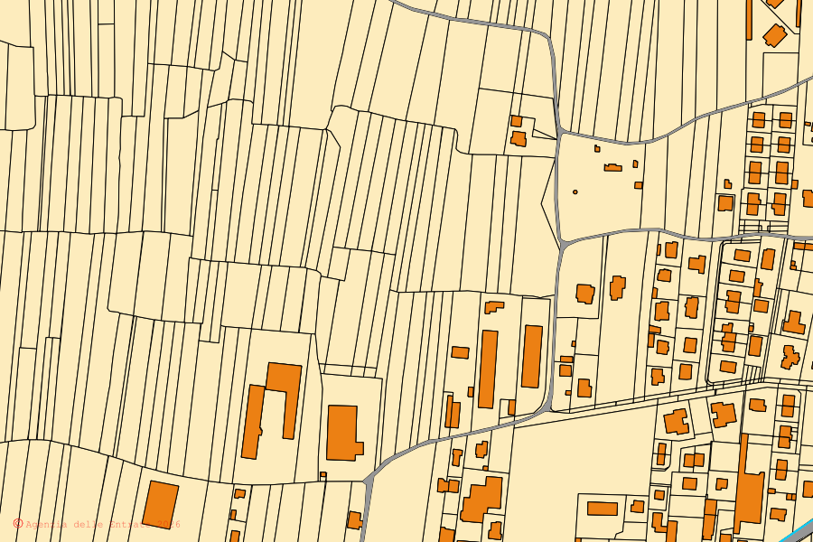 Cadastral map of the centre of Favria: parcels and buildings, Agenzia delle Entrate cartography