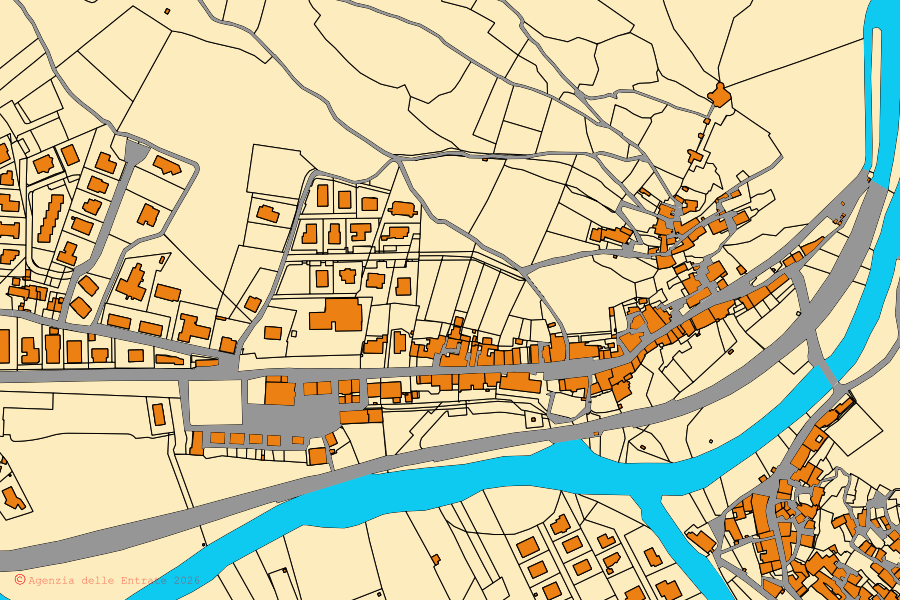 Cadastral map of the centre of Ferentillo: parcels and buildings, Agenzia delle Entrate cartography