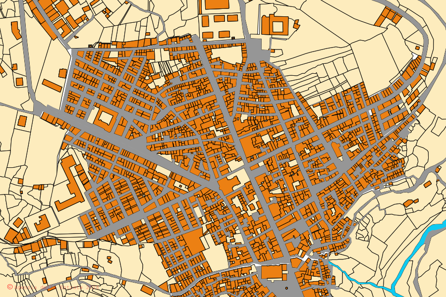 Cadastral map of the centre of Ferla: parcels and buildings, Agenzia delle Entrate cartography