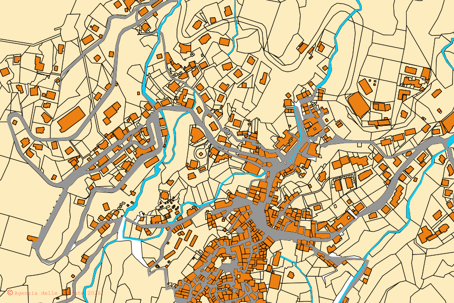 Cadastral map of the centre of Filettino: parcels and buildings, Agenzia delle Entrate cartography